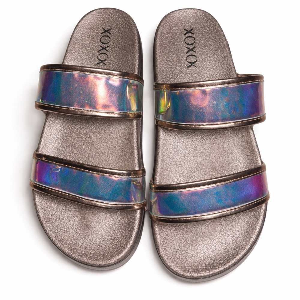 XOXO Iridescent Slide Sandals used‎